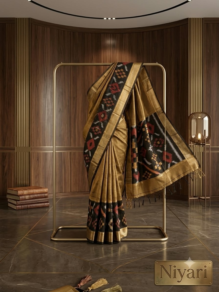 [Metallic gold] Pochampally Ekatt Cotton Saree
