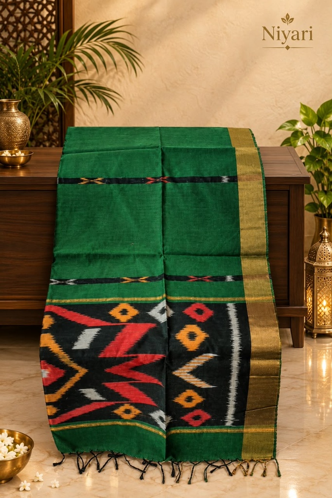 [Bottle green] Pochampally Ekatt Cotton Saree
