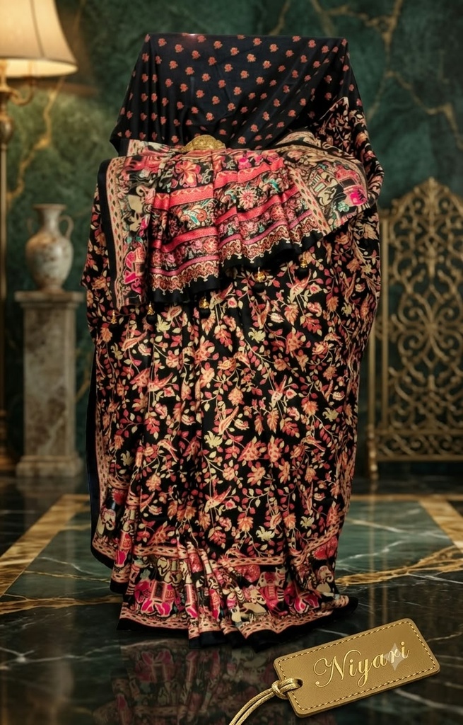[black] Digitally Printed Silk Saree