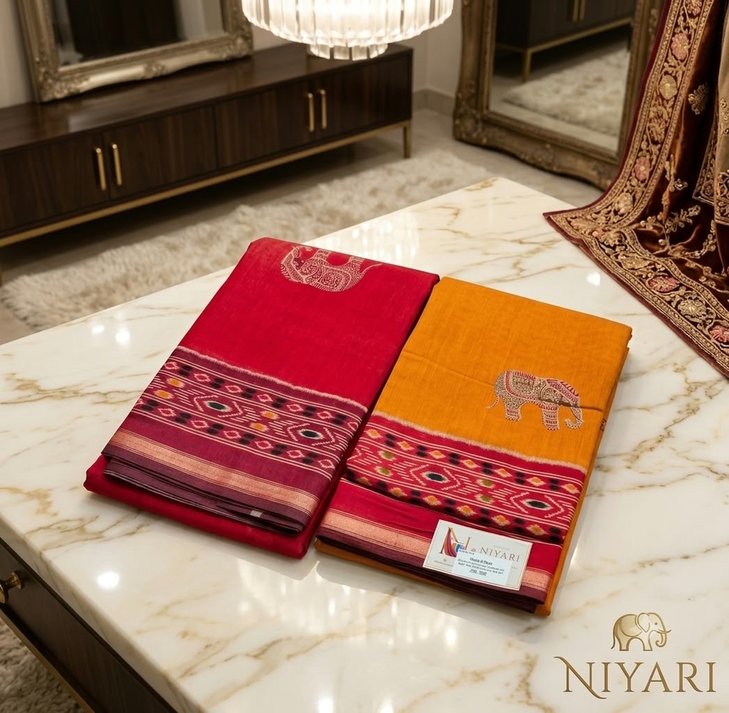 [red]Ryan Viscose Silk Saree with Digital Elephant Print & Designer Border