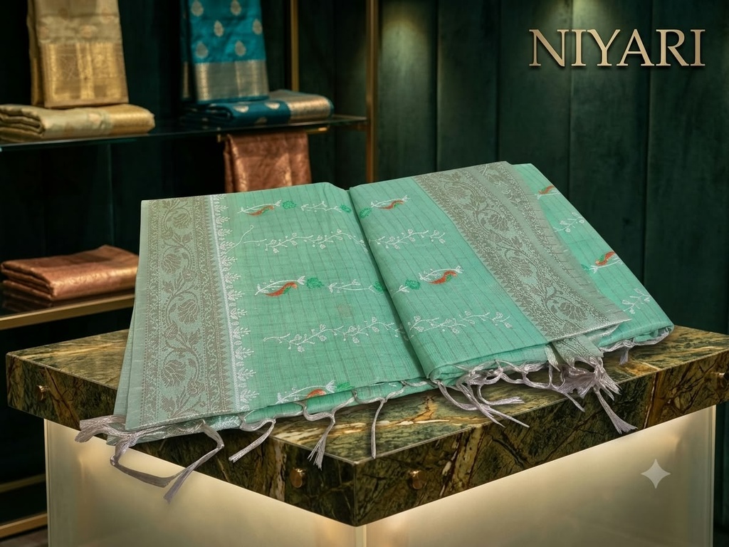 Premium Fancy Tissue Saree with Woven Zari & Beautiful Thread Work – Elegant, Classy & Royal Look!