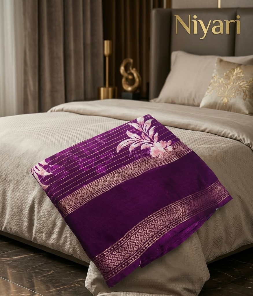 Elegant Dola Silk Floral Printed Saree with Beautiful Border & Line Design