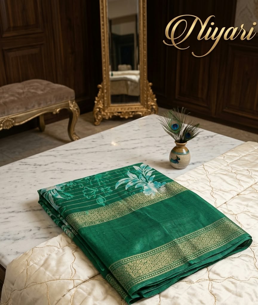 Elegant Dola Silk Floral Printed Saree with Beautiful Border & Line Design