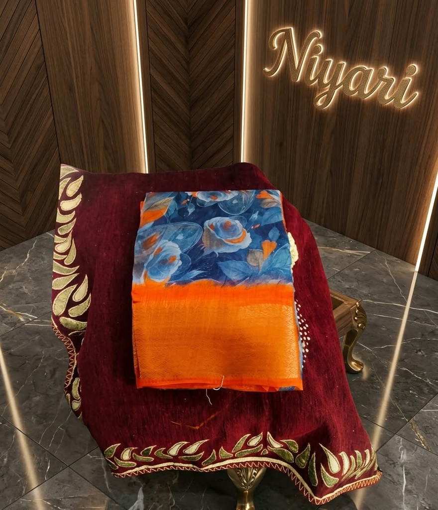 Premium Digital Print Saree with Handcrafted Beadwork