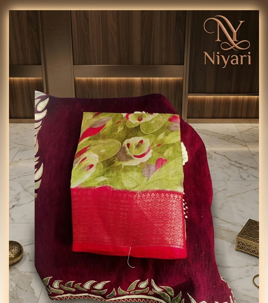 Premium Digital Print Saree with Handcrafted Beadwork