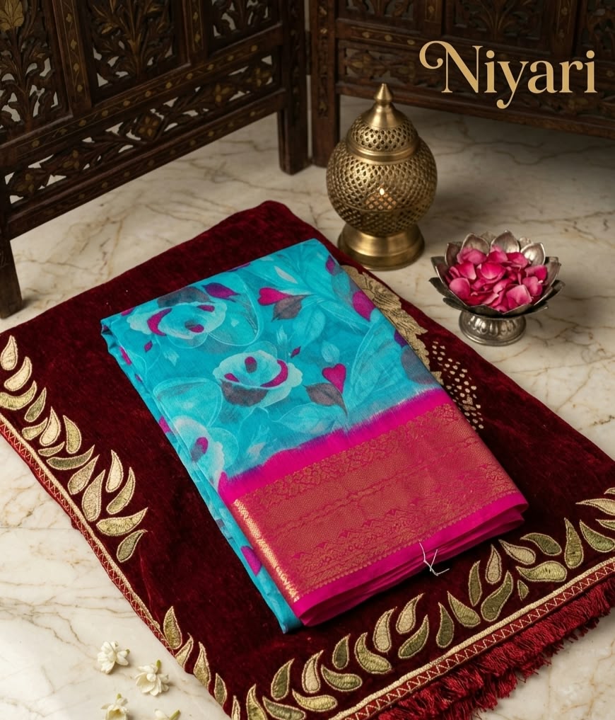 Premium Digital Print Saree with Handcrafted Beadwork