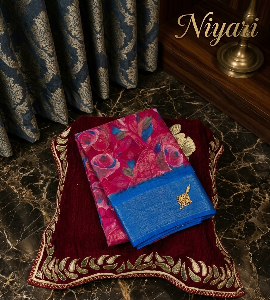 Premium Digital Print Saree with Handcrafted Beadwork