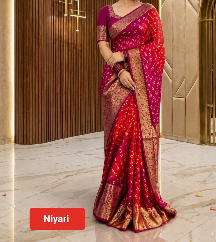 Beautiful Chunri Saree with Kanjivaram Border – A Perfect Blend of Traditional Elegance & Royal Charm!