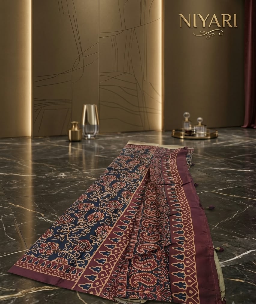 Kozhi Silk Ajrakh Print Dress Material