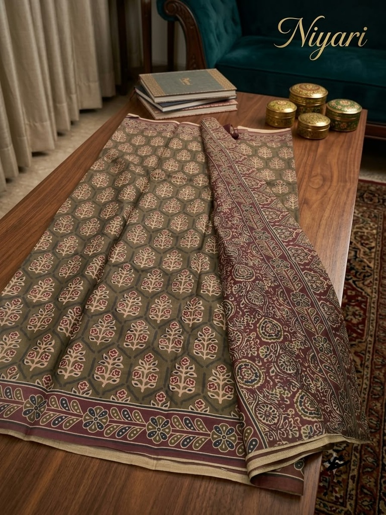 Kozhi Silk Ajrakh Print Dress Material