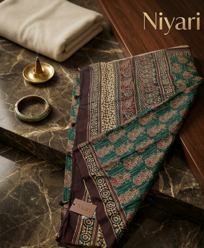 Kozhi Silk Ajrakh Print Dress Material